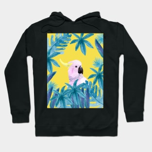 Cockatoo with tropical leaves in watercolor and a yellow background Hoodie